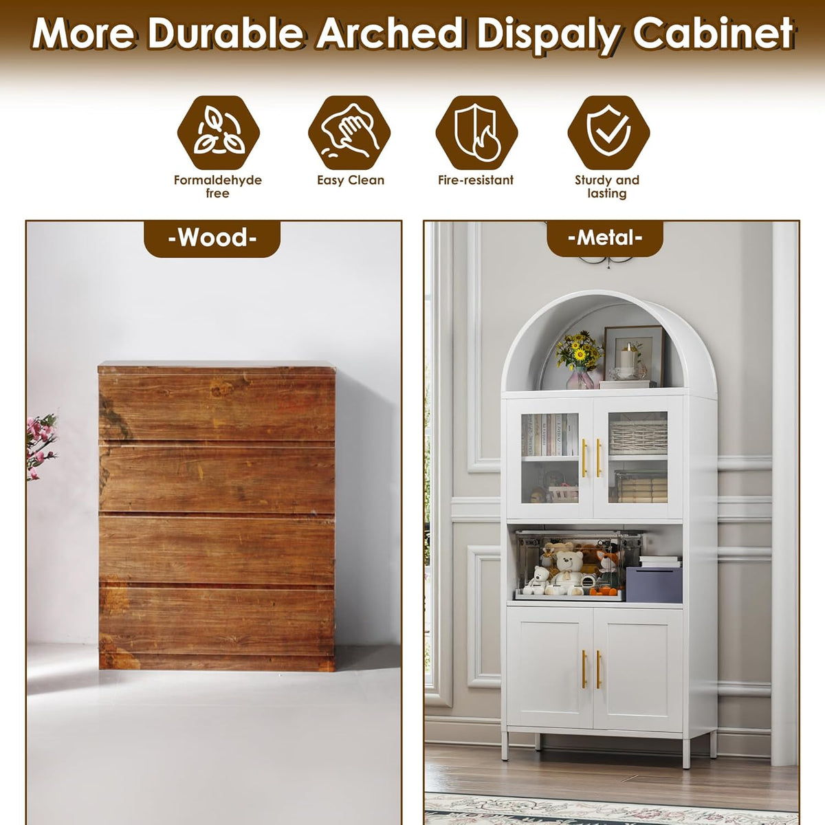 73 In Tall Metal Arched Cabinet, Kitchen Pantry Cabinet With Glass Door - view 6