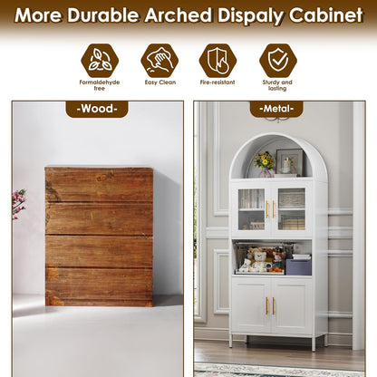 73 In Tall Metal Arched Cabinet, Kitchen Pantry Cabinet With Glass Door - view 6