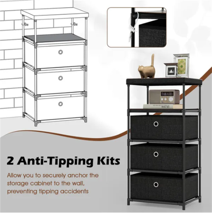 3-Drawer Fabric Storage Cabinet - Removable Foldable Drawers, Industrial Wood Top, Metal Frame With Anti-Tipping Kits - view 2