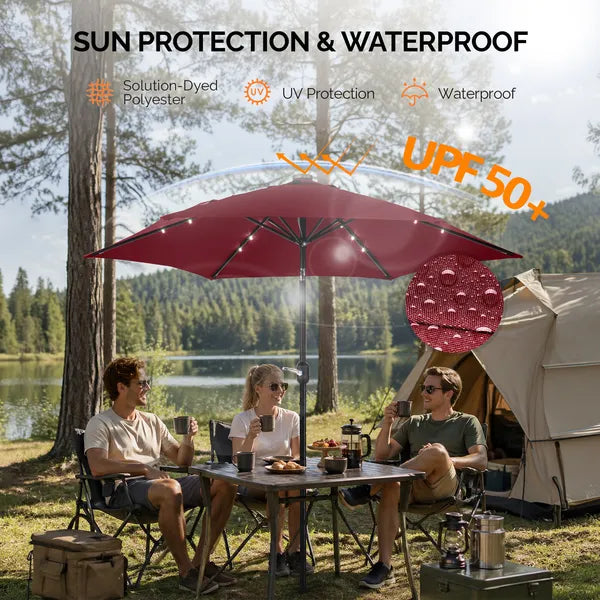 9ft Solar LED Patio Umbrella With Push Button Tilt & Crank, 6 Ribs Waterproof Polyester Outdoor Market Table Umbrella - view 6