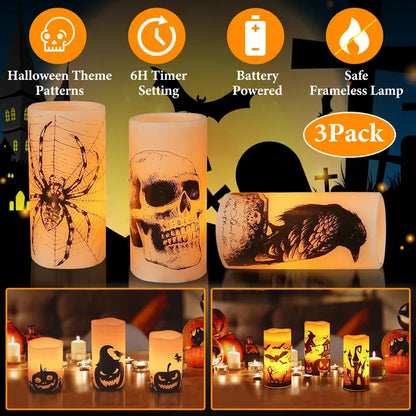 3 Pack Halloween Flameless Candle Lamp With Timer Setting Battery Operated Warm Orange Light Candles For Halloween - view 2