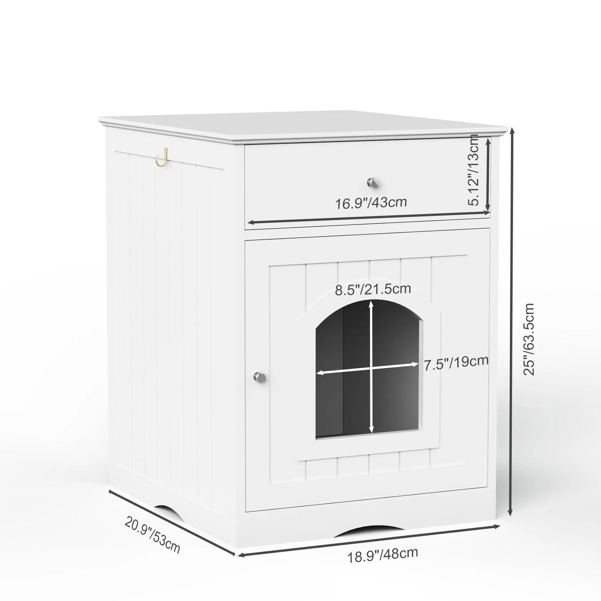 Wooden Pet House Cat Litter Box Enclosure with Drawer, Side Table, Indoor Pet Crate, Cat Home Nightstand (White) - view 8