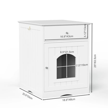 Wooden Pet House Cat Litter Box Enclosure with Drawer, Side Table, Indoor Pet Crate, Cat Home Nightstand (White) - view 8
