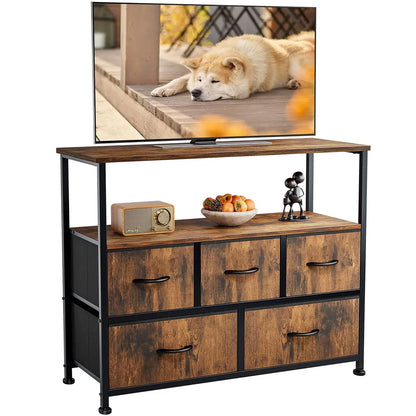 Dresser For Bedroom, Chest Of Drawers, 5 Drawer Dresser, Closet Fabric Dresser With Metal Frame Tv Stand - view 5