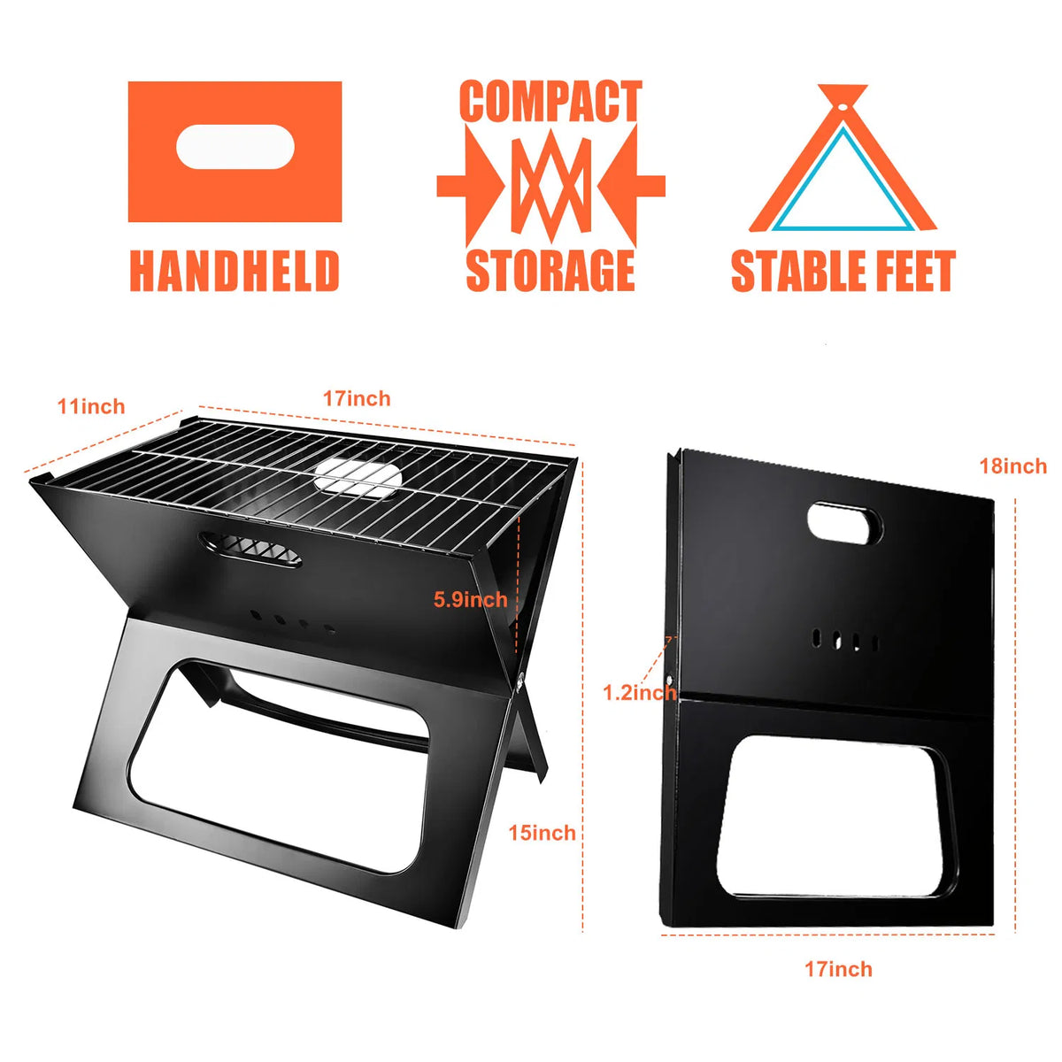 Portable Charcoal Grill - Mini BBQ Grill - Small Table Top Charcoal Grill For Camping, Outdoor Cooking - view 8