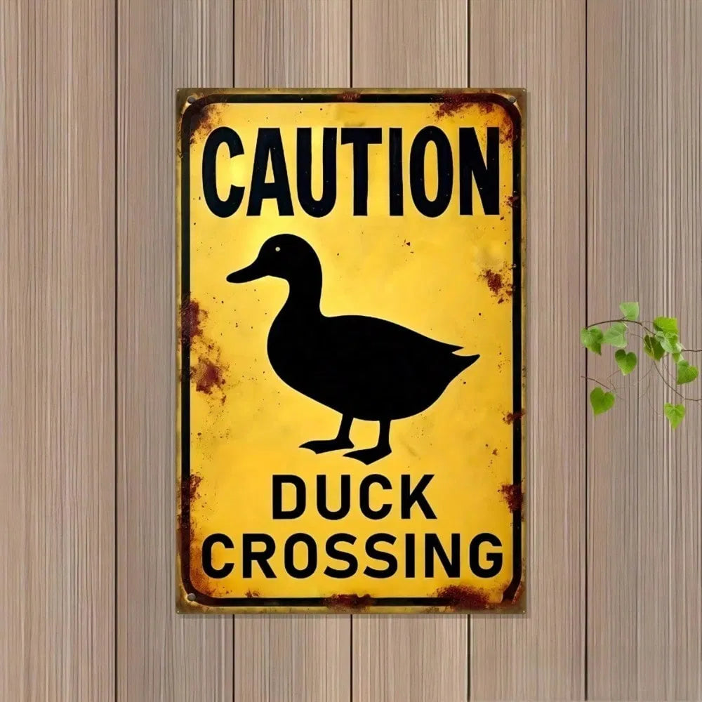 Vintage | Caution Duck Silhouette Metal Warning Sign 8x12 Inch 2D Flat Iron Wall Decor Yellow Retro Art Pre-Drilled - view 6
