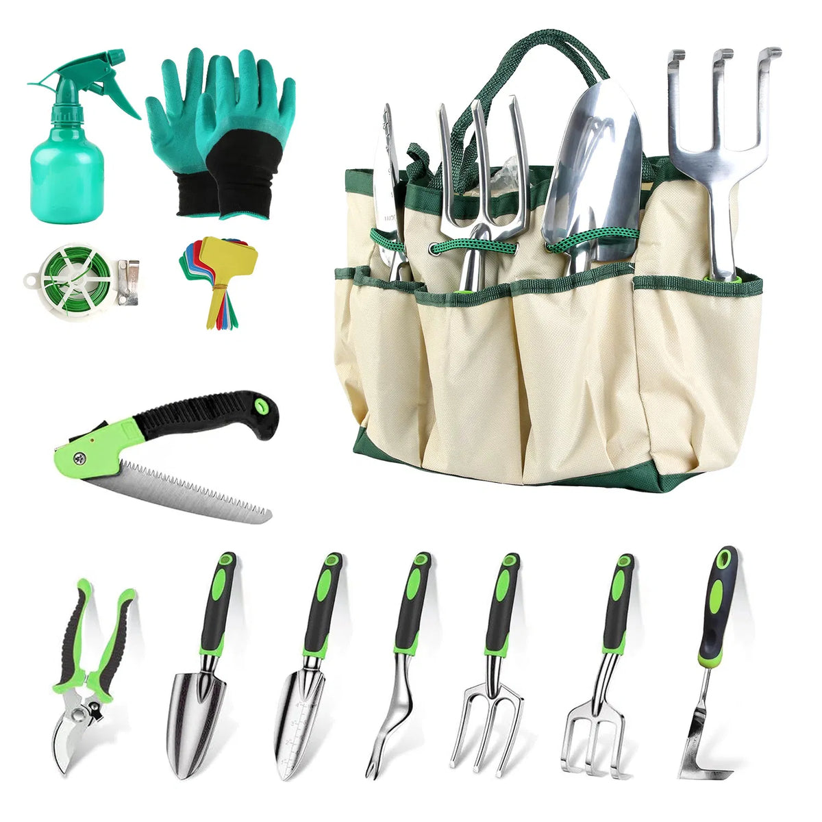 Aluminum Alloy Gardening Hand Tools 13-Piece Set, Multi-Function Garden Kit with Oxford Carry Bag, Plant Tags