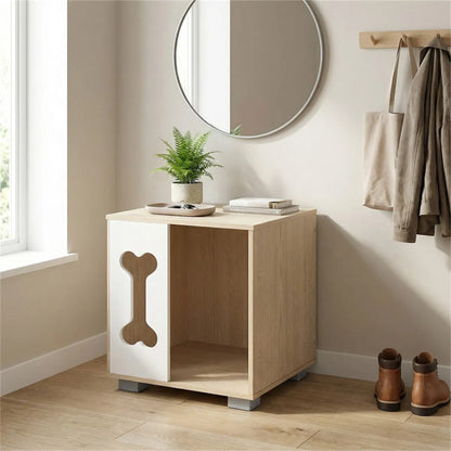 Cat Dog House Dog Bed Side Table Wooden Dog Condo with Bone-shape Window and Thick Metal Legs - view 3