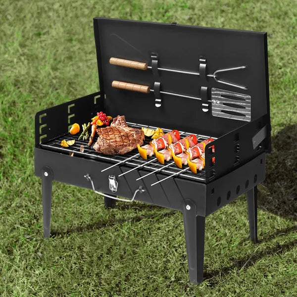 Barbecue Grill Outdoor Portable Charcoal Grill Collapsible Iron Square Charcoal Grill 17.32x10.63x8.66 Inch Black - view 8