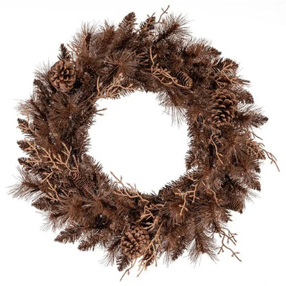 24" Pre-Lit Christmas Wreath - 35 Warm White LEDs+6 Pine Cones, 105 Branch Tips (Brown) - view 4
