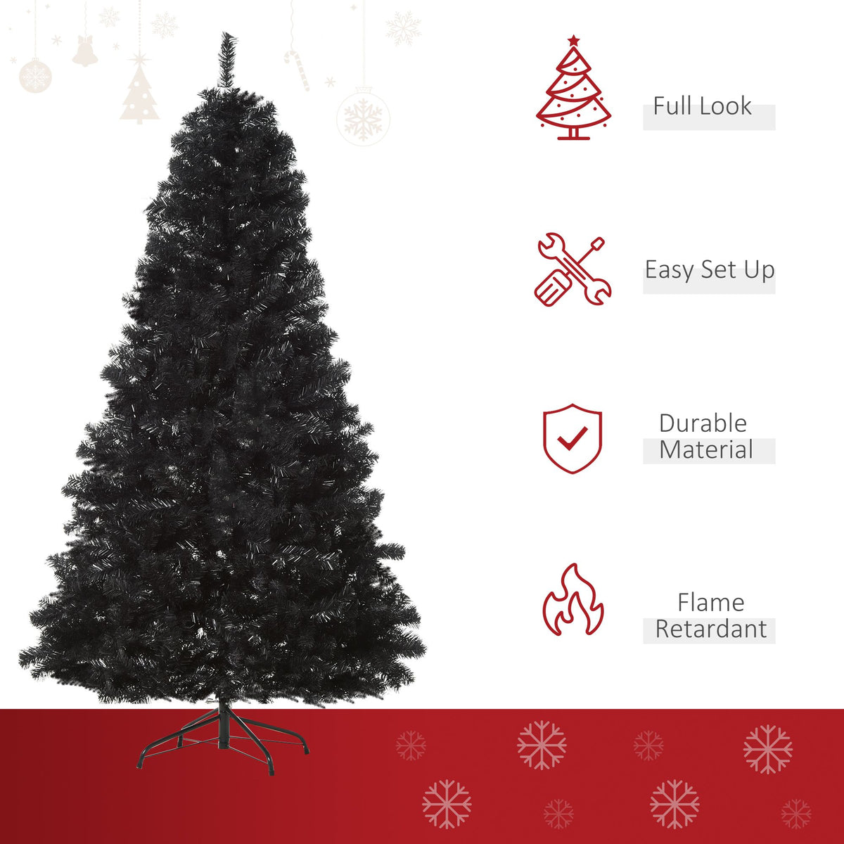 7ft Artificial Christmas Tree Holiday Home Indoor Decoration With Automatic Open, Black - view 2