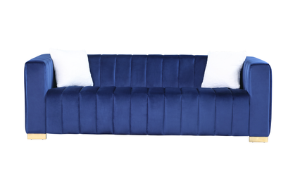 A Modern Channel Sofa Take On A Traditional Chesterfield,Navy Blue Color,3 Seater - view 2