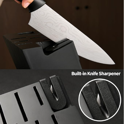 Damascus Pattern 15-Piece Kitchen Knife Set With Block, High Carbon Steel Chef Knife, Includes Sharpener And Scissors - view 6