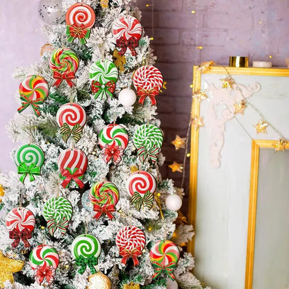 24PCS Christmas Candy Ornament With Ropes Colorful Candy Round Lollipop Wooden Pendant Xmas Hanging Decoration - view 3