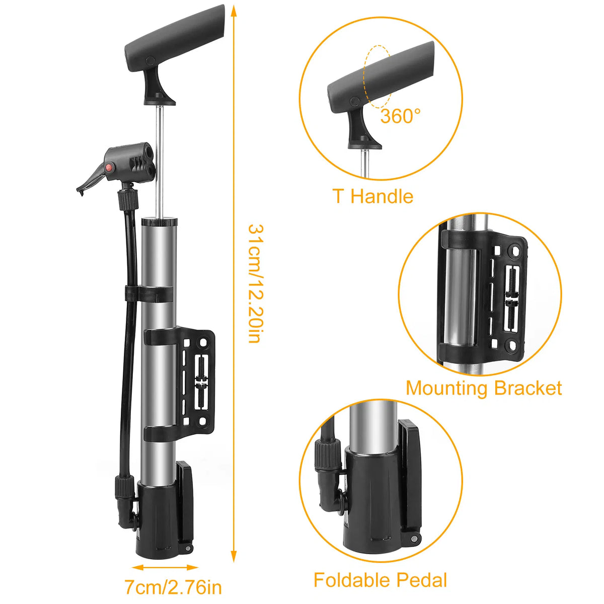 Mini Bike Portable Bicycle Tire Inflator Ball Air W Mount Frame For Mountain Road Bike - view 3