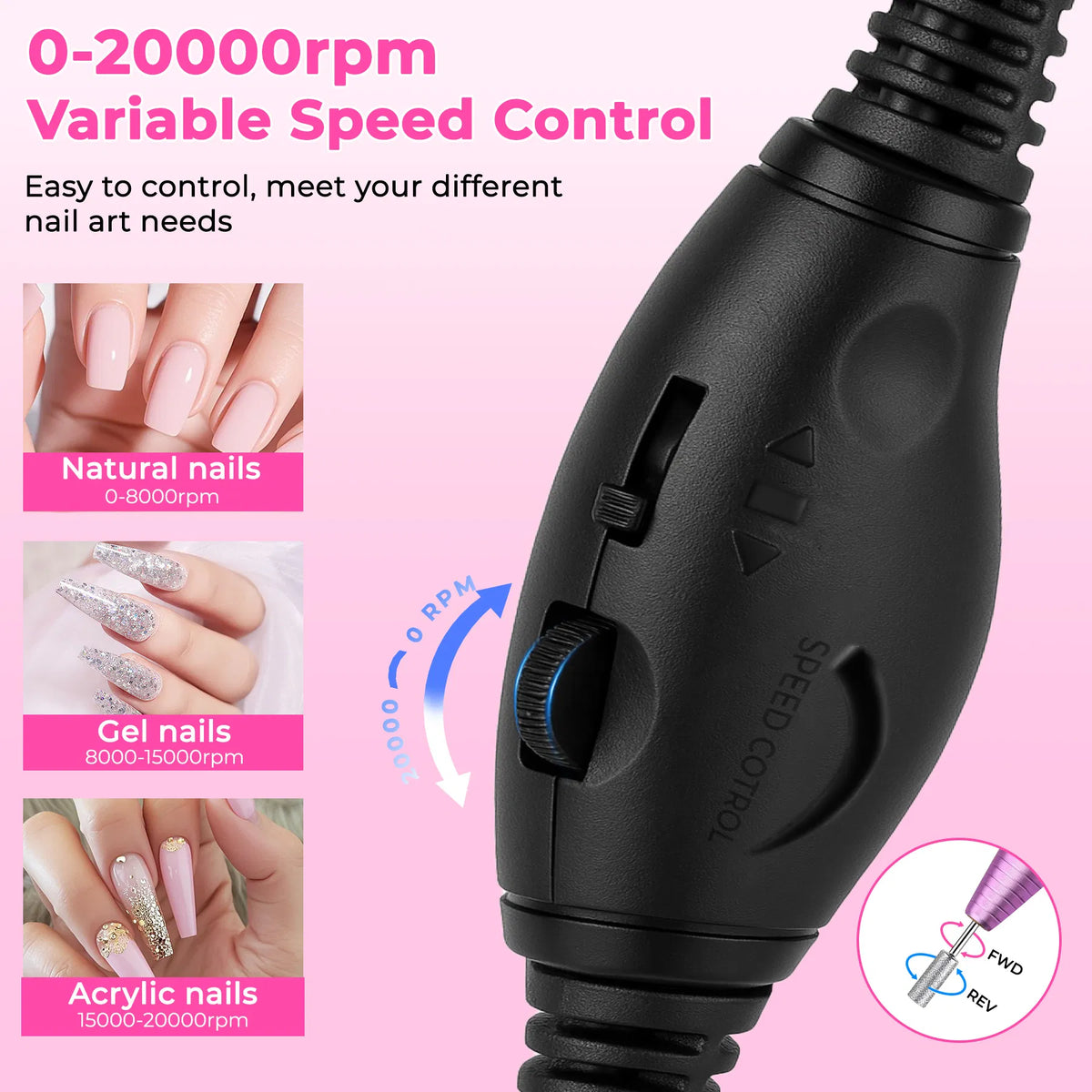 Portable Electric Nail Drill, Professional Nail File Kit For Acrylic, Gel Nails - view 2