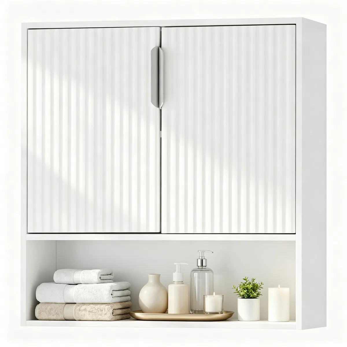 Wall Mounted Bathroom Cabinet, Modern Fluted Panel Storage Cabinet with Adjustable Shelf - view 9