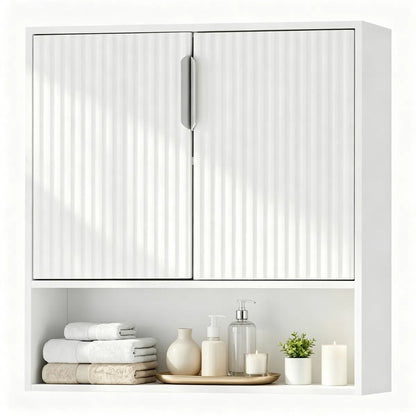 Wall Mounted Bathroom Cabinet, Modern Fluted Panel Storage Cabinet with Adjustable Shelf - view 9