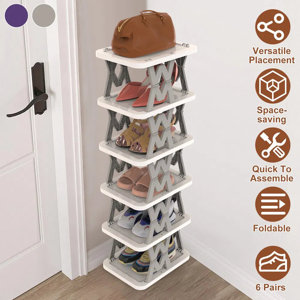 6 Tier Foldable Shoe Rack Vertical Shoe Organizer Narrow Shoe Rack For Small Spaces Space Saving Free Standing - view 4