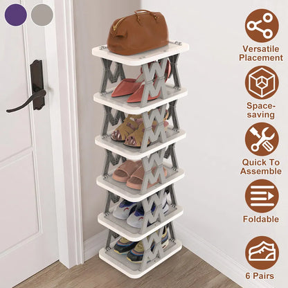 6 Tier Foldable Shoe Rack Vertical Shoe Organizer Narrow Shoe Rack For Small Spaces Space Saving Free Standing - view 4