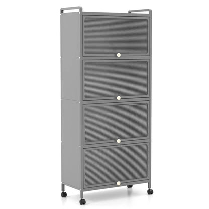 5-Tier Rolling Microwave Stand Flip Dust-Proof Doors 4 Casters with Brakes Kitchen Storage Rack Gray - view 5