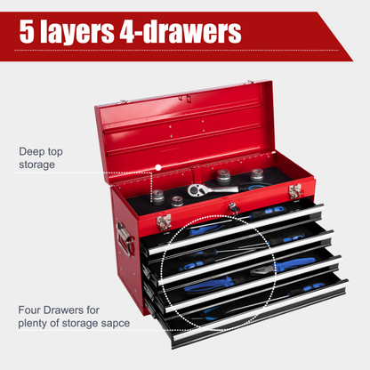 Heavy Duty Metal Tool Box, 21-inch, Portable Metal Tool Box With 4 Drawers, Small Tool Chest With EVA Liners - view 2