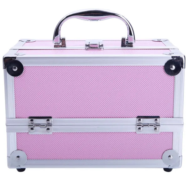 SM-2176 Aluminum Makeup Train Case Jewelry Box Cosmetic Organizer With Mirror 9' x6' x6' Pink - view 3