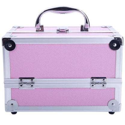 SM-2176 Aluminum Makeup Train Case Jewelry Box Cosmetic Organizer With Mirror 9' x6' x6' Pink - view 3