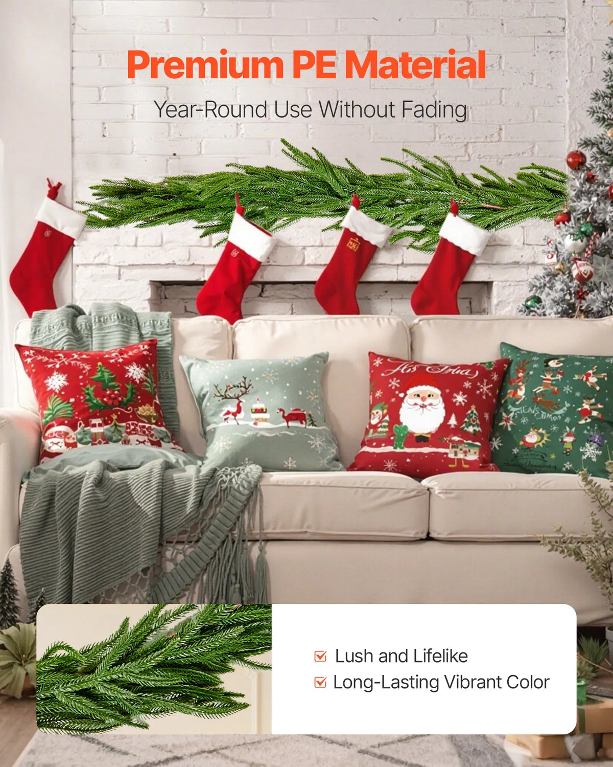Faux Norfolk Christmas Garland 9Ft Artificial Greenery Xmas Decor For Fireplace - view 4