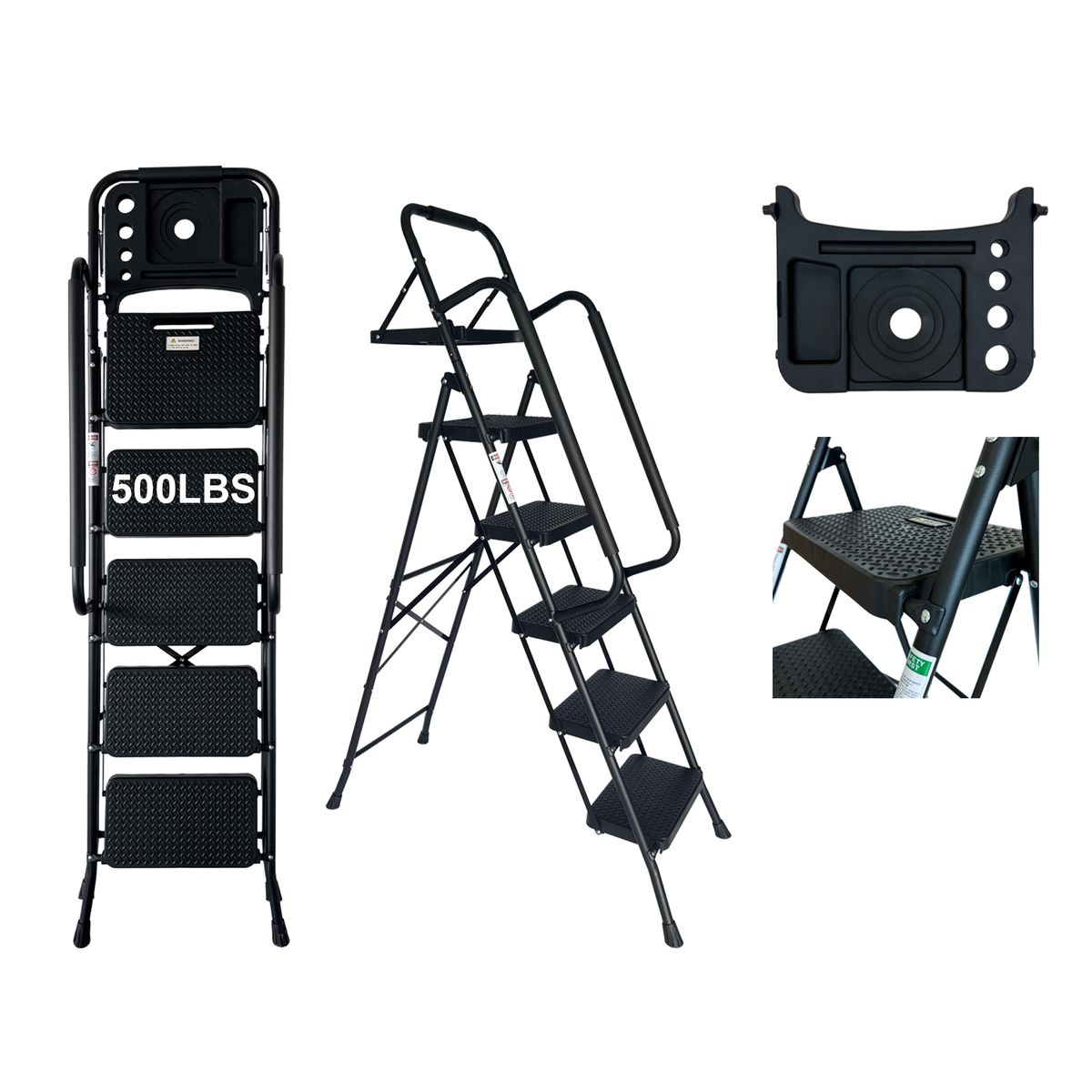 Step Ladder, Folding Step Stool With Wide Anti-Slip Pedal, Sturdy Steel Ladder, Convenient Handrail, Lightweight - view 2