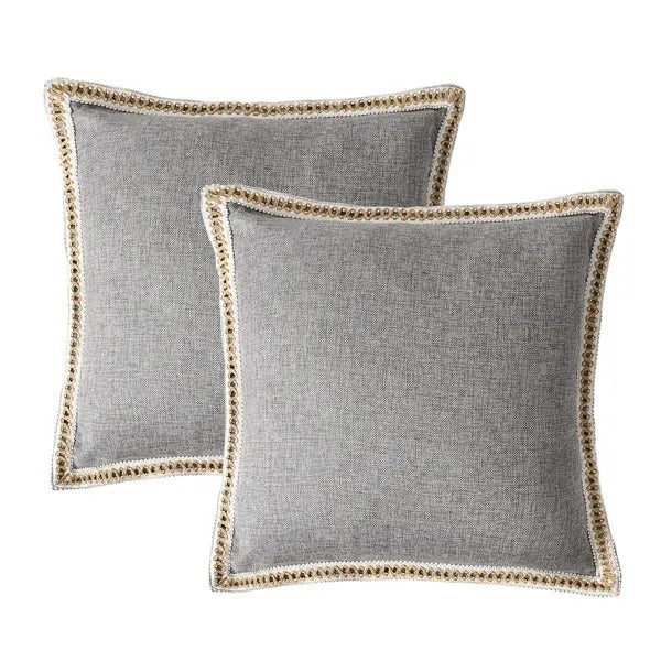 Set Of 2 Throw Pillow Covers Vintage Linen Trimmed Cushion Covers - view 5