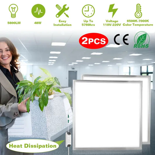 2 PCS 48W 2FT LED Panel Light 5800LM 7000K Ceiling Lighting 150W Equivalent LED Troffer Recessed Edge-Lit