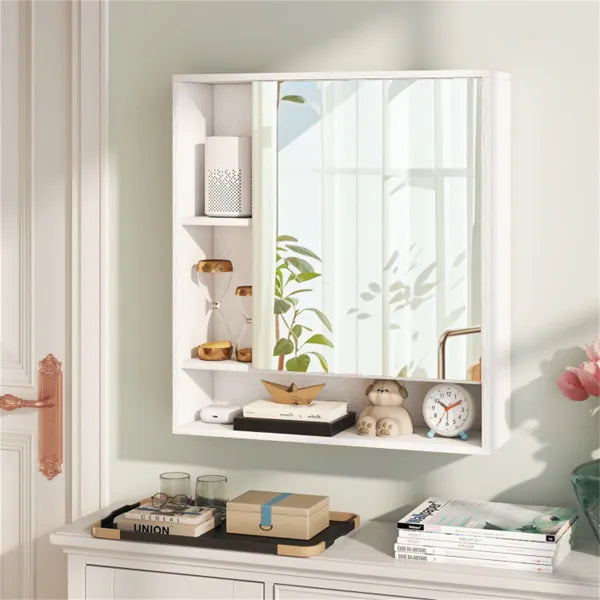 2 In 1 Mirrored Bathroom Wall Cabinet, Space-Saving Medicine Cabinet With Hidden Storage & Shelves - White - view 4