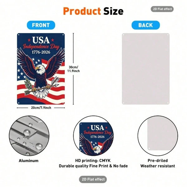 American 1776-2026 Independence Day Aluminum Tin Sign, Bald Eagle & Flag Wall Art, Art - view 4