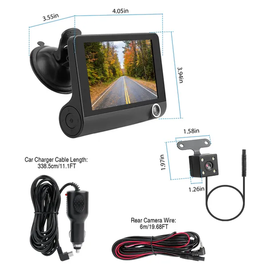 1296P Car DVR Dash Camera 4In 3 Lens Vehicle Driving Recorder Seamless Recording - view 2