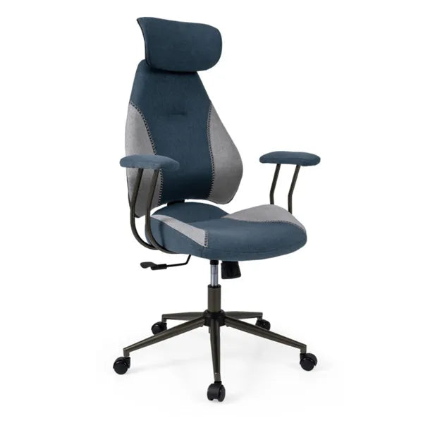 Gray Blue Color Blocking Office Chair With 2D Adjustable Headrest, Ergonomic High-Back Desk Chair 330 Lbs Capacity - view 4