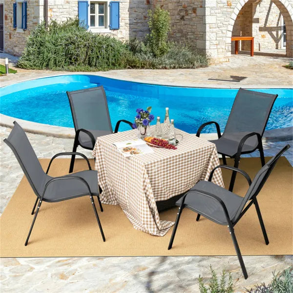 Gray 2 Pack Stackable Patio Dining Chairs, Ergonomic Steel Frame Breathable Fabric Outdoor Chairs 330 LBS Capacity - view 3