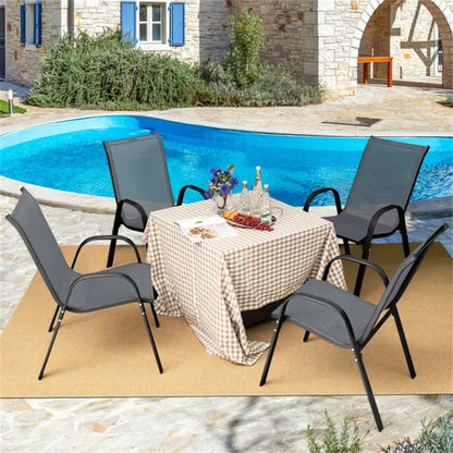 Gray 2 Pack Stackable Patio Dining Chairs, Ergonomic Steel Frame Breathable Fabric Outdoor Chairs 330 LBS Capacity - view 3
