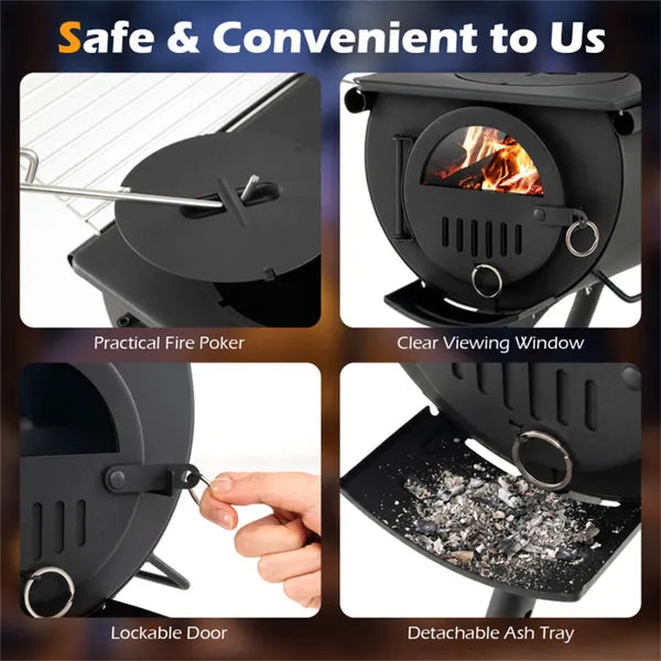 Portable Foldable Wood Burning Tent Stove With 5 Sections Chimney, Heavy Duty Carbon Steel Camping Stove With View - view 2