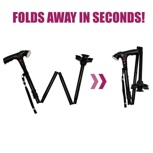 Collapsible Adjustable Height Cane With LED Light Alert Button Walking Stick - view 5