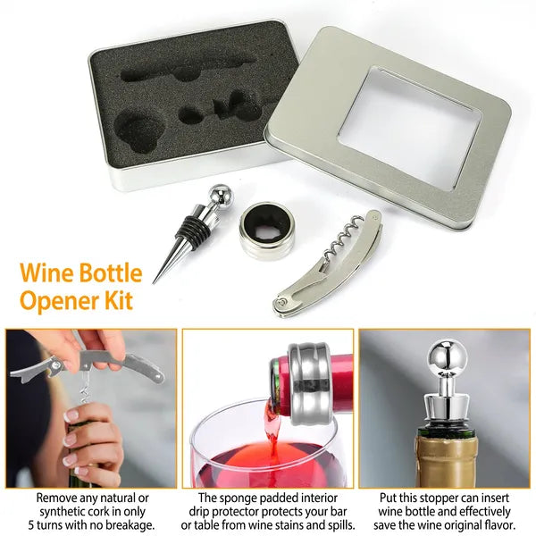 3Pcs Corkscrew Bottle Opener Set Tool Foil Cutter Drip Collar Protector Cork Stopper Wine Bottle Cap Opener - view 2