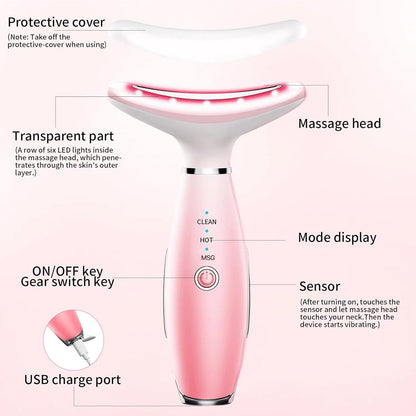 Neck Face Massager, Skin Care Face Massage Tool, 3-in-1 Facial Massager, Face Sculpting Tool With Thermals, Vibration - view 5