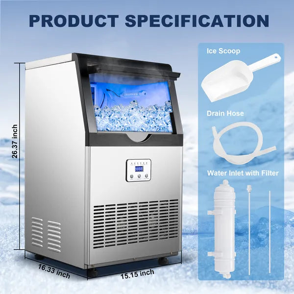 Commercial Ice Maker Machine, 90/110LBS/24H Under Counter Ice Maker, Stainless Steel Freestanding Ice Machine - view 5