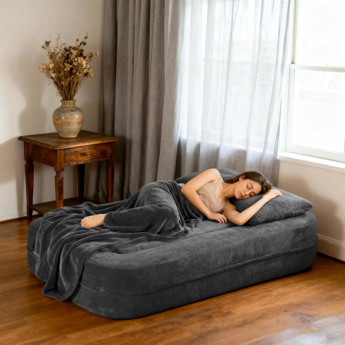 Convertible Sofa Bed with Blanket, Boneless Cloud Couch Queen Scott Fabric for Living Room Bedroom - view 5