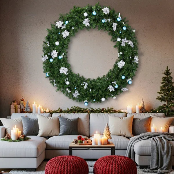 60in Pre-lit Christmas Wreath, Lighted Artificial Xmas Wreath With 220 Cold & Warm White Lights And 600 PVC Tips - view 6