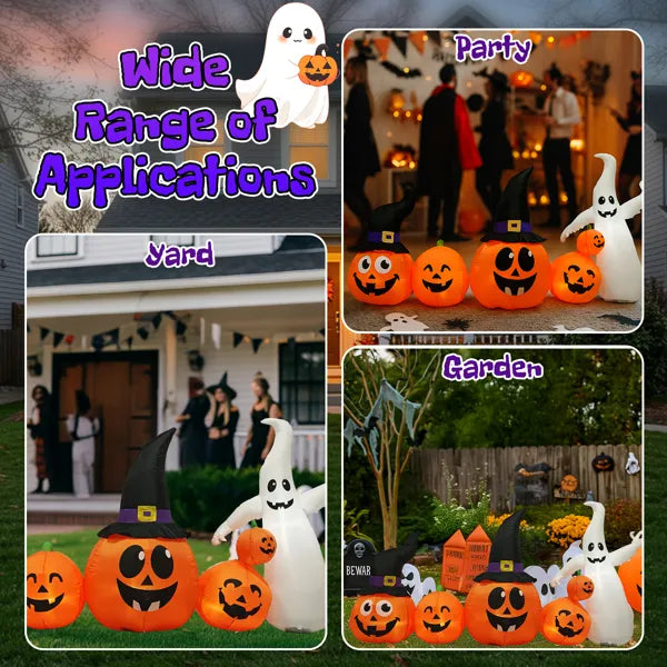 8FT Long Halloween Inflatables Pumpkins Ghost Outdoor Decorations, Blow Up Yard Decoration With Built-in LEDs Lighted - view 4