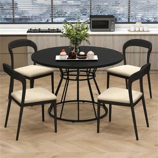Black 47" Round Dining Table, Family-Sized For 4-6 People, Hourglass Metal Base & Curved Tabletop - view 4