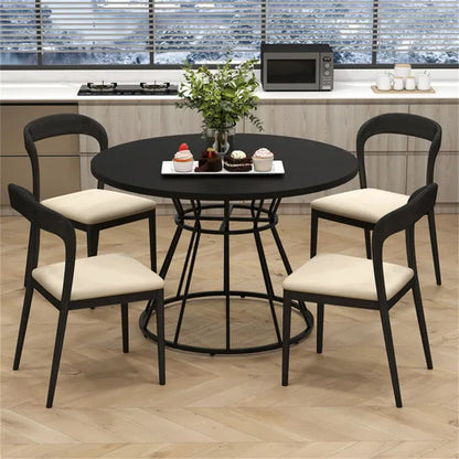 Black 47" Round Dining Table, Family-Sized For 4-6 People, Hourglass Metal Base & Curved Tabletop - view 4