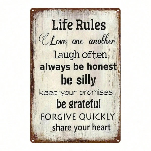 Vintage Inspirational Metal Sign, 2D Flat Rustic Iron Wall Plaque With Love Smile Integrity Gratitude Quote