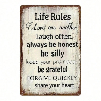 Vintage Inspirational Metal Sign, 2D Flat Rustic Iron Wall Plaque With Love Smile Integrity Gratitude Quote